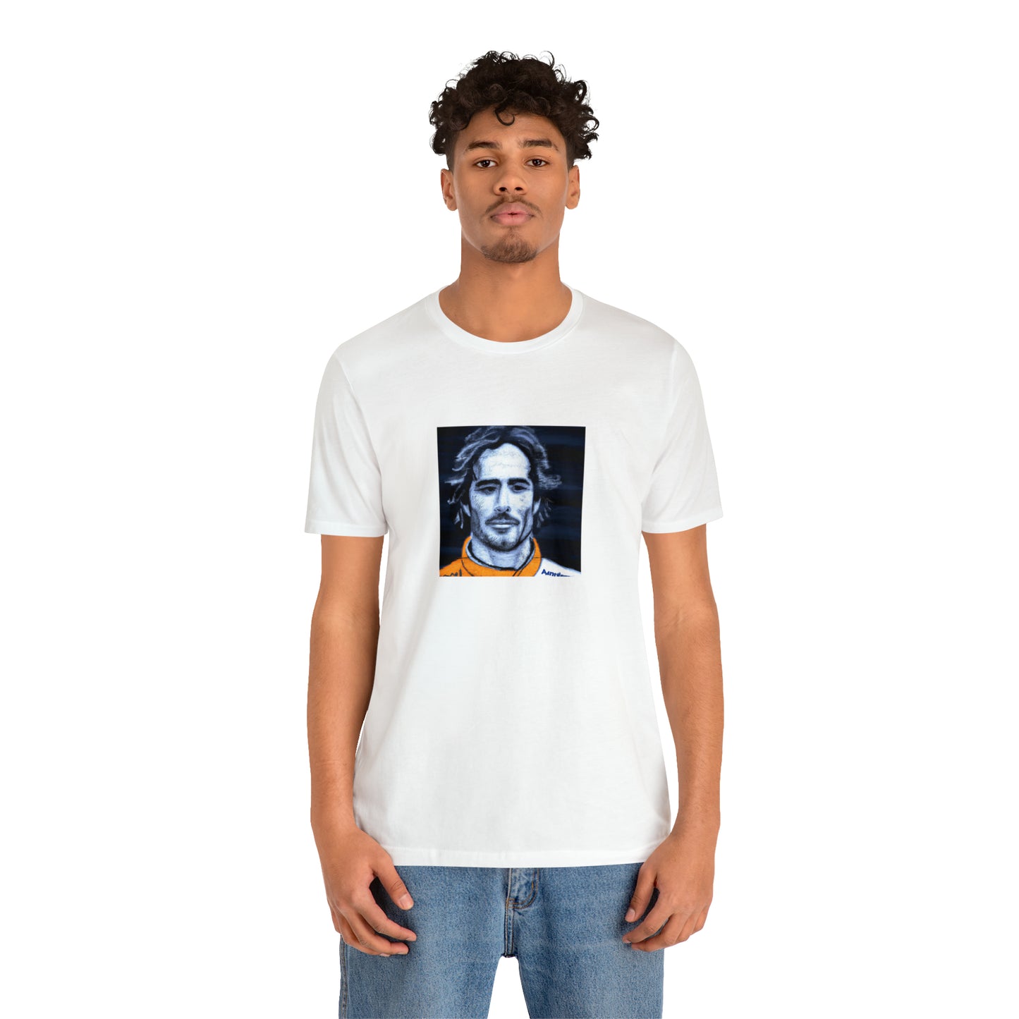 Alessandro Carnevale, an Italian streetwear designer specializing in colorful and vibrant designs from the 1990s. His clothing incorporated elements inspired by both urban and hip-hop style trends and featured oversized tees, high-waisted jeans-Tee