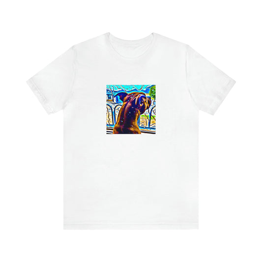 Vincenzo Moreno, a renowned male streetwear designer from Italy in the 1990s. He was known for his bold and daring designs that pushed the boundaries of fashion and subverted traditional ideas of style. He was an avid traveler,-Tee