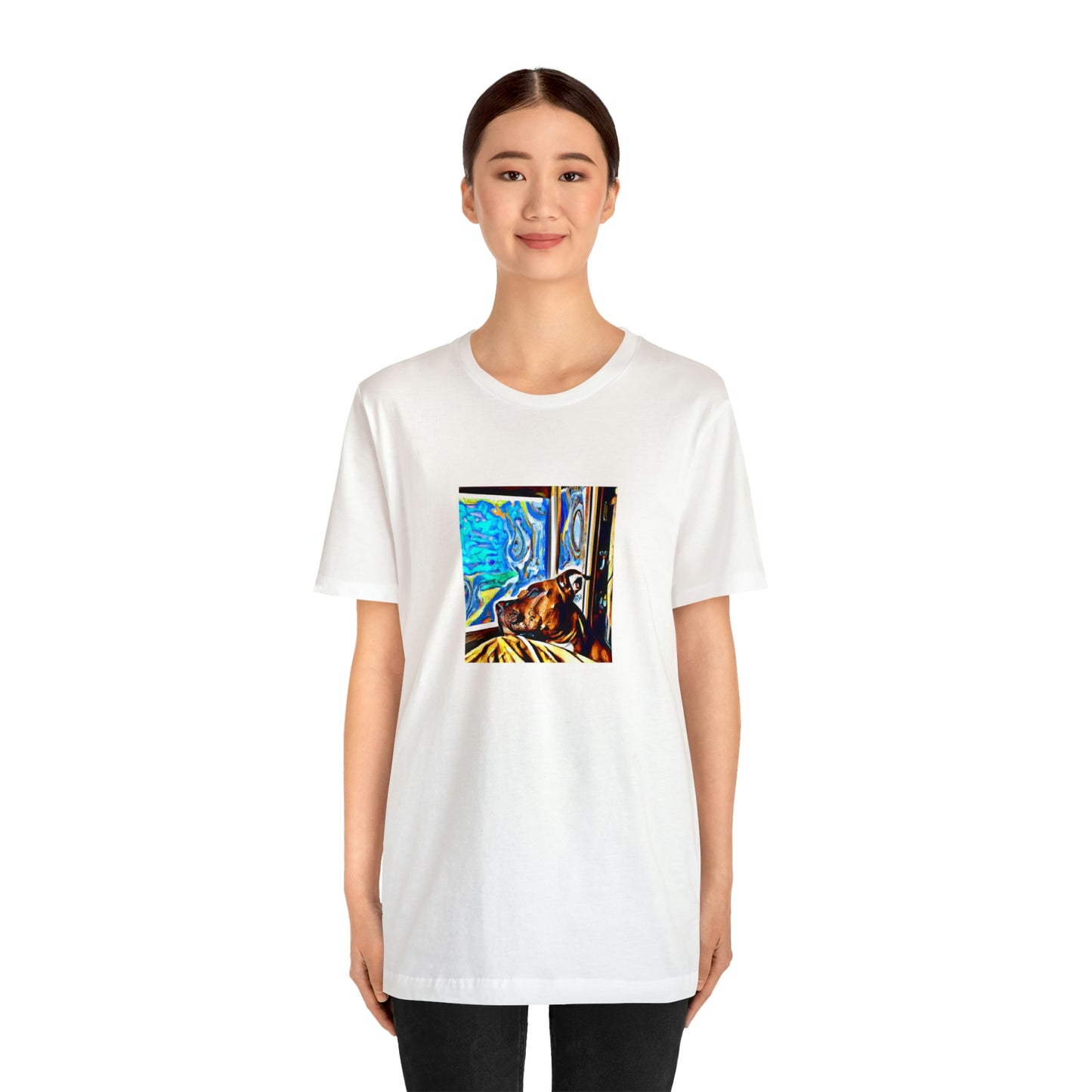 Giovanna Rossi, an up-and-coming female streetwear designer from Florence, Italy in the 1990s. Her bold, bright designs were inspired by the culture and street art of the time and quickly gained traction. Influenced by-Tee