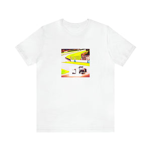 Francesca Palazzo, a female streetwear designer from Rome, Italy in the 1990s. She was known for her bold and innovative designs that blended classic Italian fashion silhouettes with modern streetwear. Her pieces showcased bright colors and-Tee