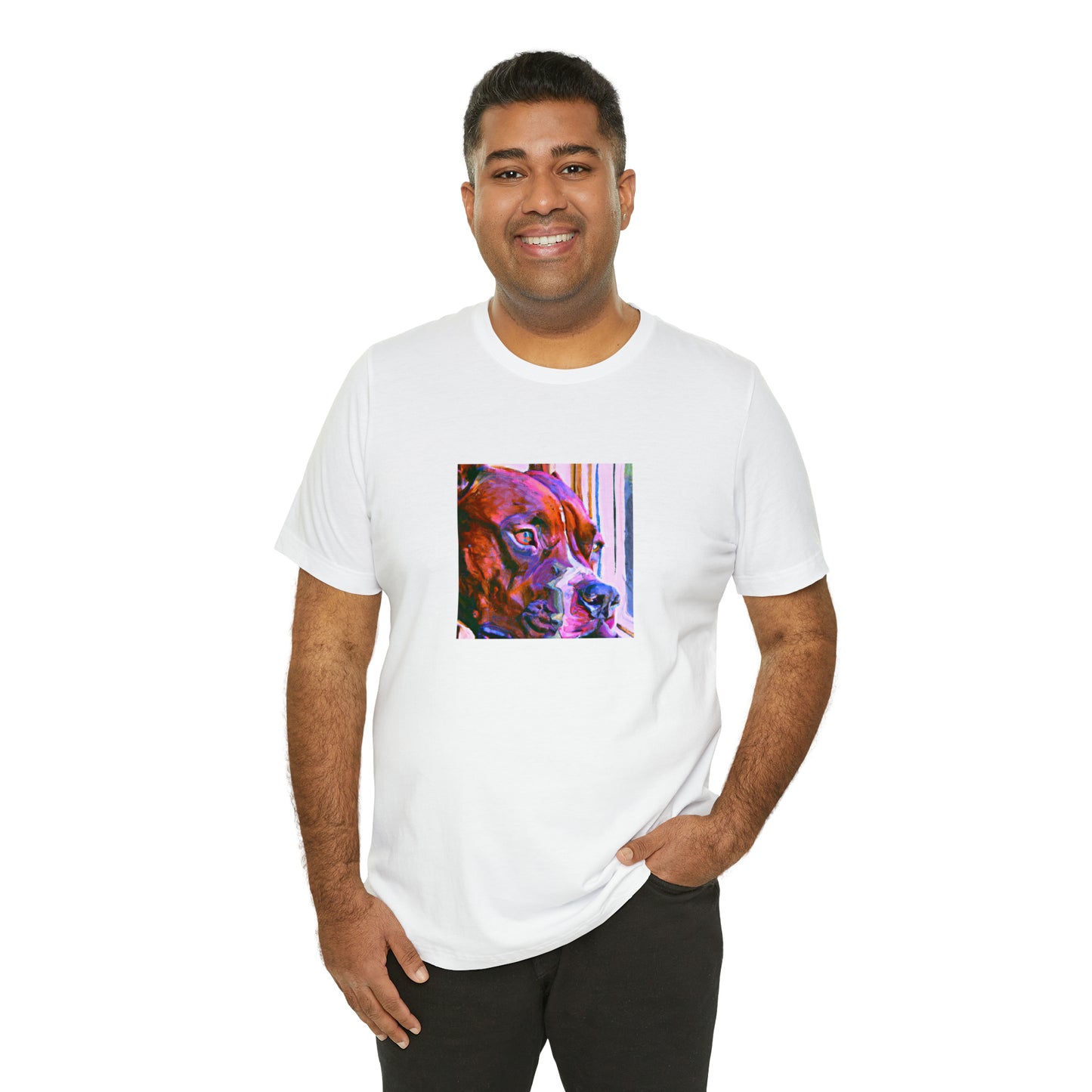 Dante Valentino, a male streetwear designer from Turin, Italy, in the 1990s. His designs were trend-setting, and his collections featured bold, bright colors and embellishments that expressed his unapologetic attitude.-Tee
