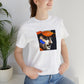 Marisa "Mari" Vasari, a female streetwear designer from Naples, Italy in the 1990s. Mari's designs were inspired by the classic Italian fashion and street aesthetic of the time, featuring colorful prints, bold lines, and-Tee
