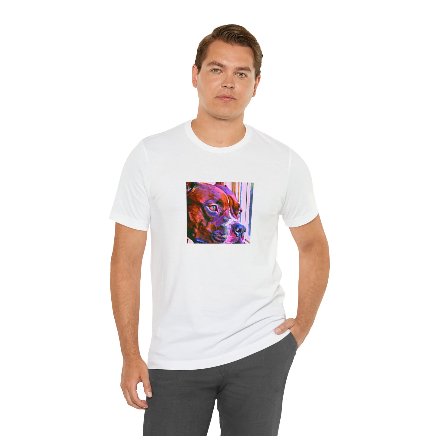Dante Valentino, a male streetwear designer from Turin, Italy, in the 1990s. His designs were trend-setting, and his collections featured bold, bright colors and embellishments that expressed his unapologetic attitude.-Tee