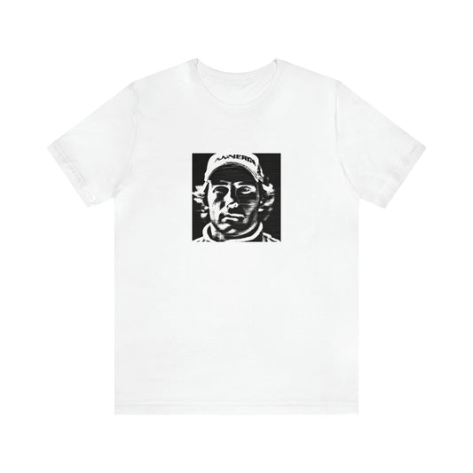 Mario Rossi, a streetwear designer from Nineties Italy. His style was a classic Italian silhouette with modern prints and colors. He used brightly colored fabrics from the street markets of Rome, Florence and Milan to create unique and edgy streetwear-Tee